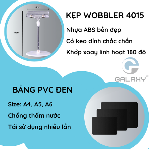 Bộ kẹp wobbler để bàn 4015 và bảng PVC đen siêu thị